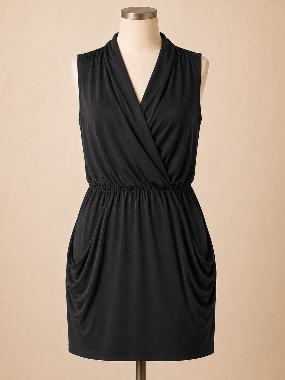 Rachel Roy Black Draped Mini Dress — Size Medium